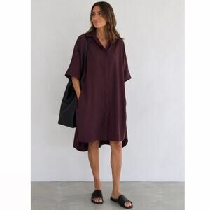 COS Lyocell Shirt Dress Plum Size XS Pockets Lagenlook Minimalist Coastal Chic